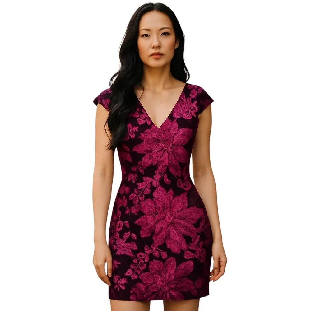 Guess Burgundy Velvet Sequin Mini Evening Dress Size 4 - Picture 16 of 17